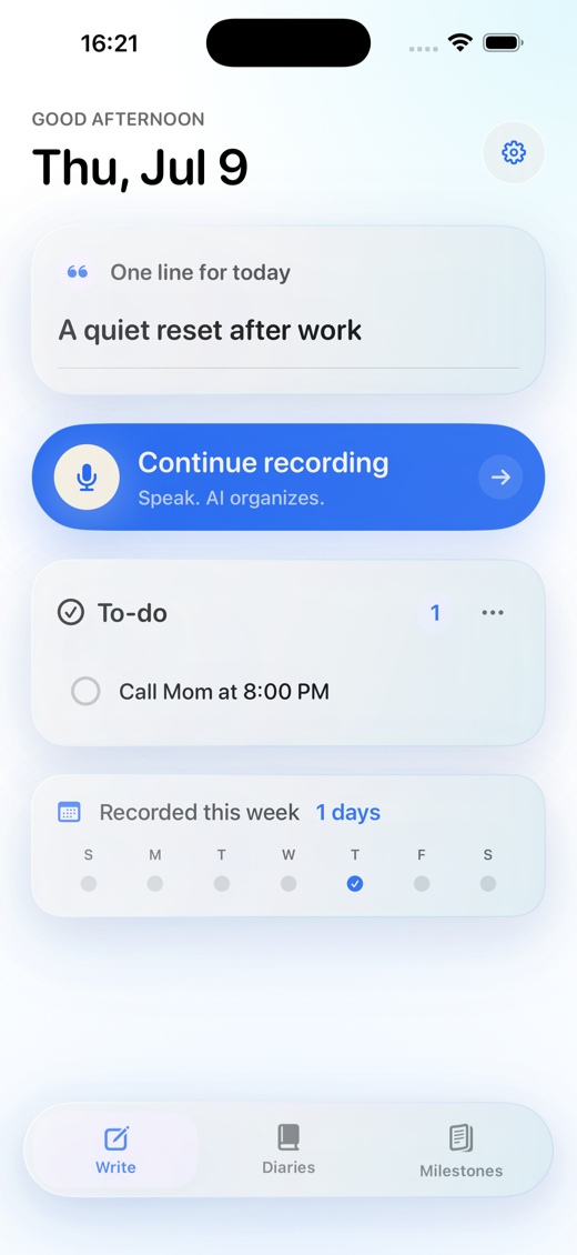 AI Diary home screen screenshot