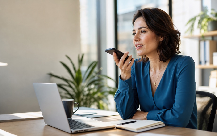 Woman using AI Diary at work after a meeting